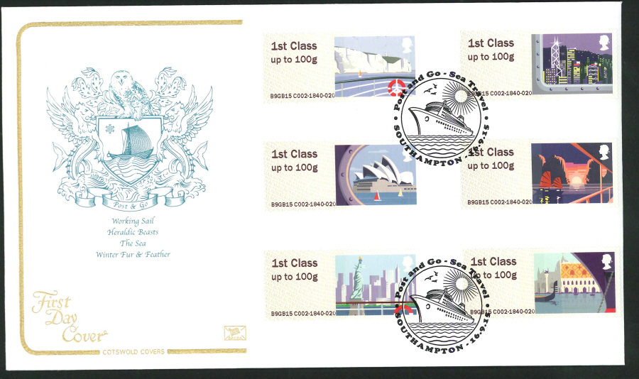 2015 Cotswold Sea Travel Post & Go Postmark First Day Cover, Sea Travel Southampton Postmark